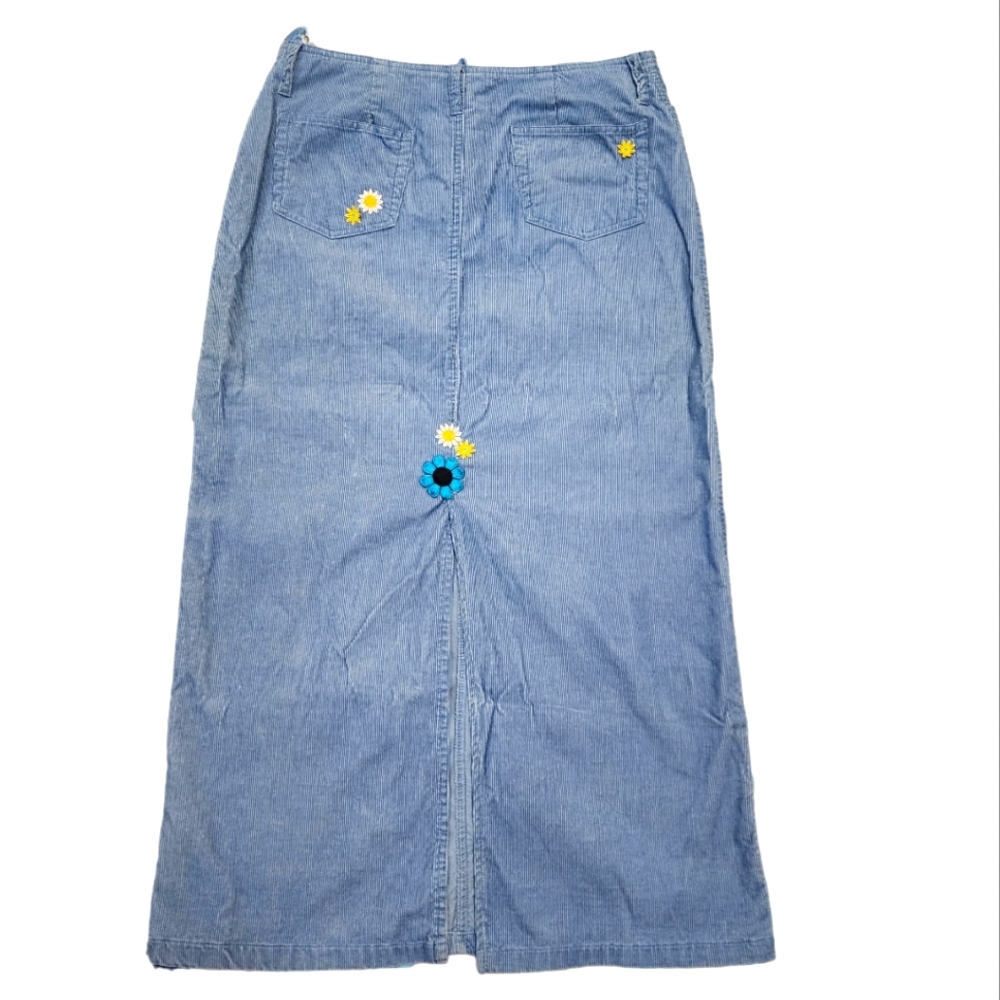Vintage Womens Corduroy Maxi Skirt with Floral Details and Back Slit Size Medium